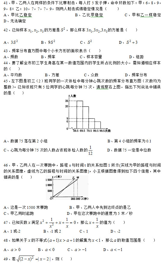 41ס҃ͬӵėl±ِÿ˴5l(f)ӏЭh(hun)(sh)£ף68998ң107779tɿ(wn)rǣ     Aױҷ(wn)                    Bұȼ׷(wn)          C׺һӷ(wn)                Do_ 42֪ӱ ķ ôӱ ķǣ    A            B             C              D  43lʷֱֲDÿСLεeʾ    Al(sh)           Bl            Cӱ             DM 44Ҫ˽ȫгWĳһ(sh)ֵ(ni)ČWռĴС֪(yng)ӱģ    Aƽ(sh)           B            C(sh)             Dlʷֲ 45Dǳ2ͬWһwzÿΔ(sh)lʷֱֲDΔ(sh)(sh)֪ԓֻ5λͬWÿ75Ո^ψDָfe`ǣ           A(sh)(j)75ڵ2СM                             B4СMlʞ0.1 Cÿ75ε˔(sh)ռԓwz˔(sh)       D(sh)(j)75һλ(sh)              46҃һِ·scrgtP(gun)ϵD1ʾ(׵·crgP(gun)ϵD̓ҵ·crgP(gun)ϵD)С(j)DõĂϢe`ǣ        A@һ1500ِ          B҃ȵ_Kc    Cͬr                D@ِеٶȞ5ף 47֪(sh) M ô ֵ飨    A1-2           B-12         C1           D-2 48P(gun) Ĳʽ Ľ⼯ ô ȡֵǣ    A         B       C         D  49 t   