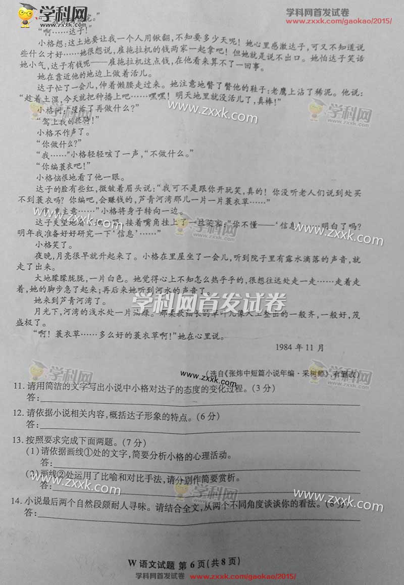 2015年安徽高考語(yǔ)文試題及答案解析